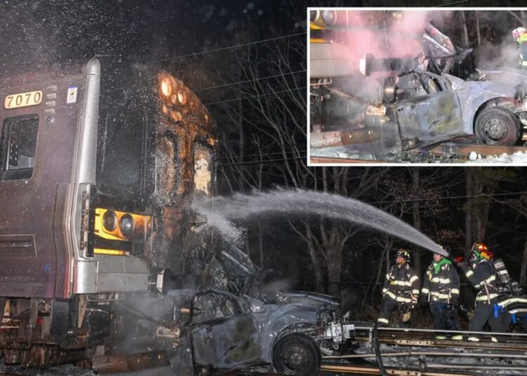 LIRR train crashes into vehicle in fiery wreck, injuring 3