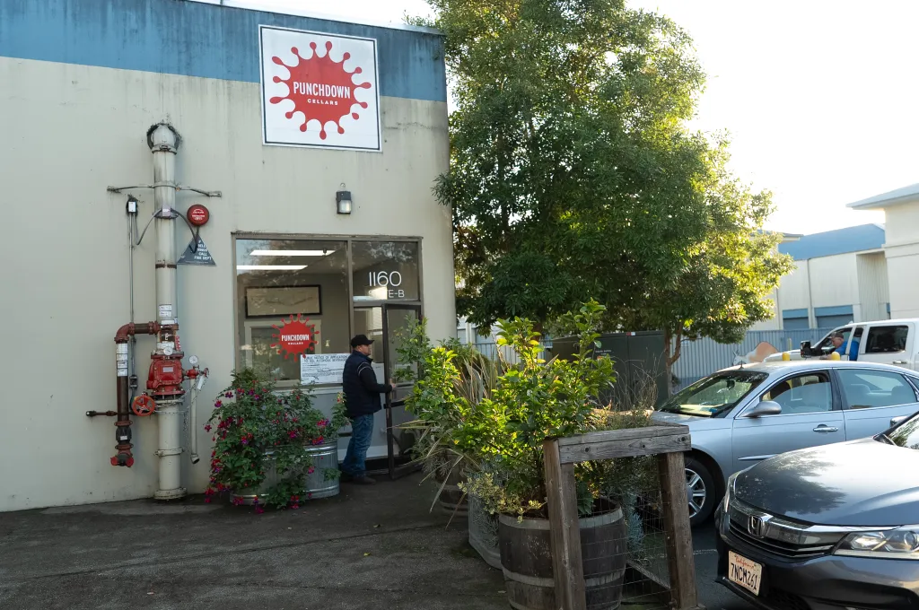 The exterior of Punchdown Cellars winery in Santa Rosa, California.
