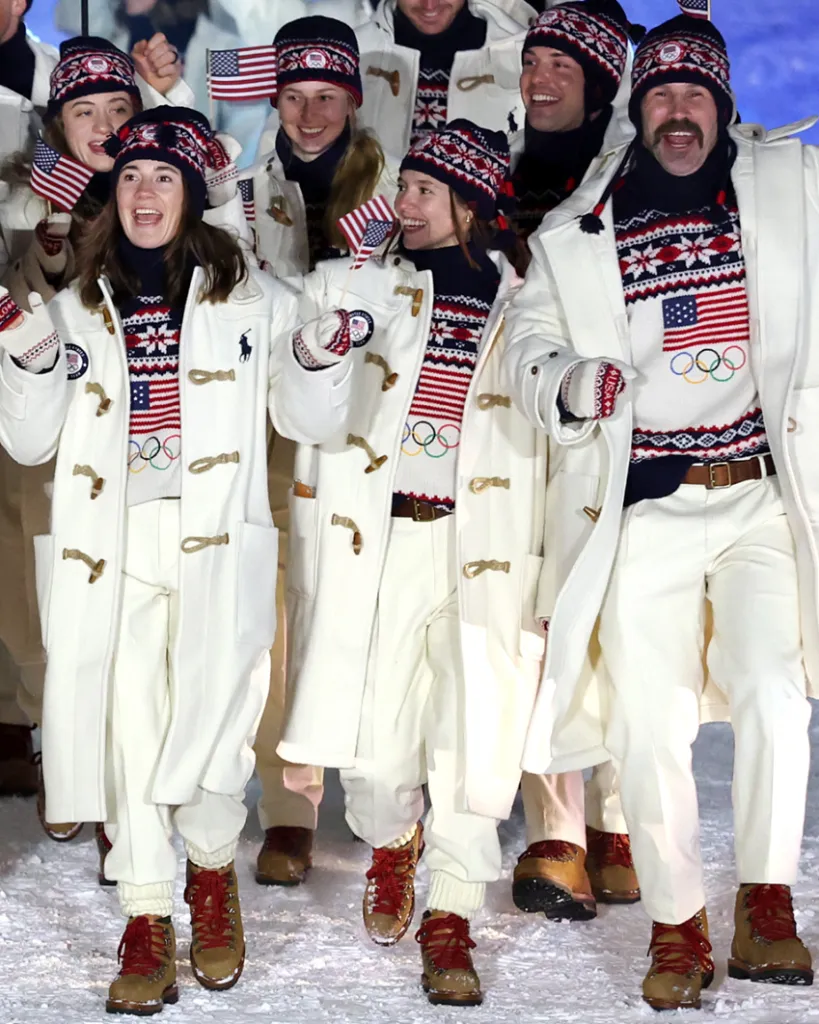 Team U.S.A. wears Ralph Lauren for the athletes' parade during the opening ceremony of the Milano Cortina 2026 Winter Olympics at San Siro Stadium on Feb. 6, 2026. Source: Ralph Lauren