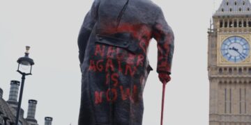 Suspect arrested after Churchill statue in London defaced with pro-Palestinian graffiti