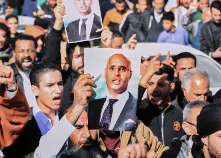 Thousands of Libyans gather for the funeral of Gadhafi’s son who was shot and killed this week