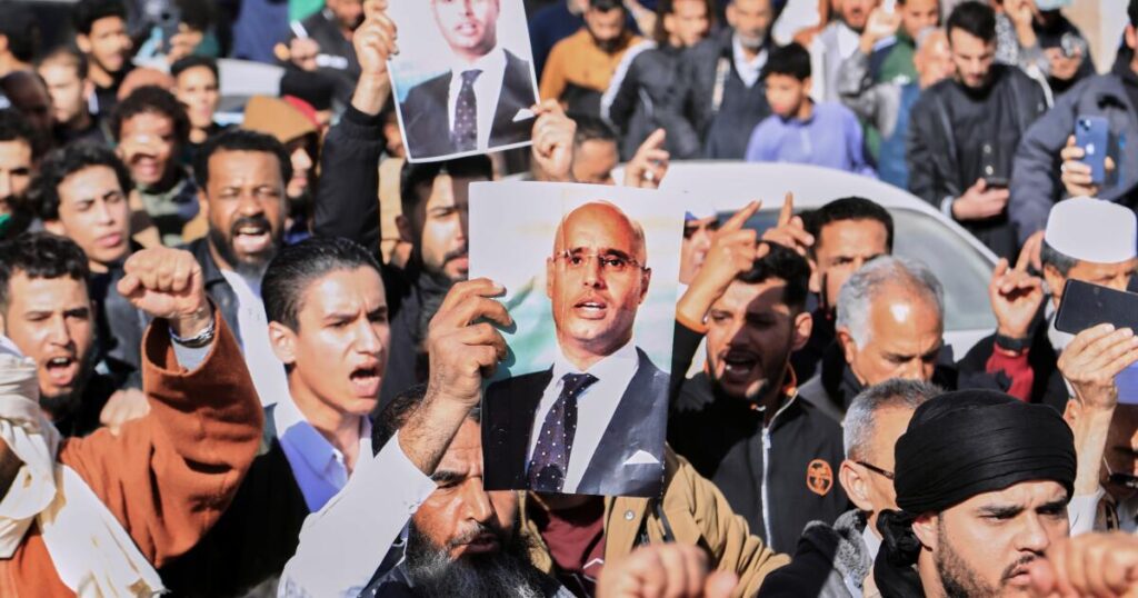 Thousands of Libyans gather for the funeral of Gadhafi’s son who was shot and killed this week