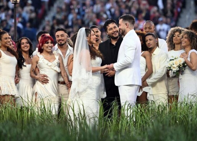 Bad Bunny fit in an actual wedding, with cake, in Super Bowl halftime show