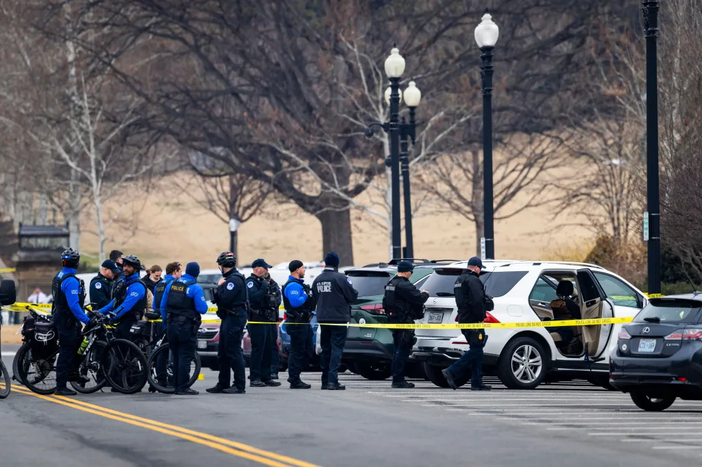 US Capitol Police searching a vehicle outside the Capitol near where a man was arrested with what appeared to be a gun.