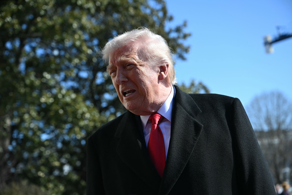 US President Donald Trump speaking to media.