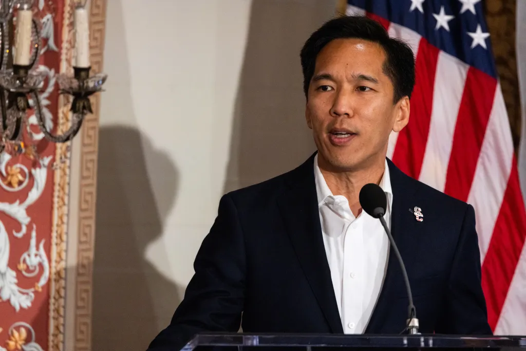 USC Interim President Beong-Soo Kim speaking at Town and Gown of USC.