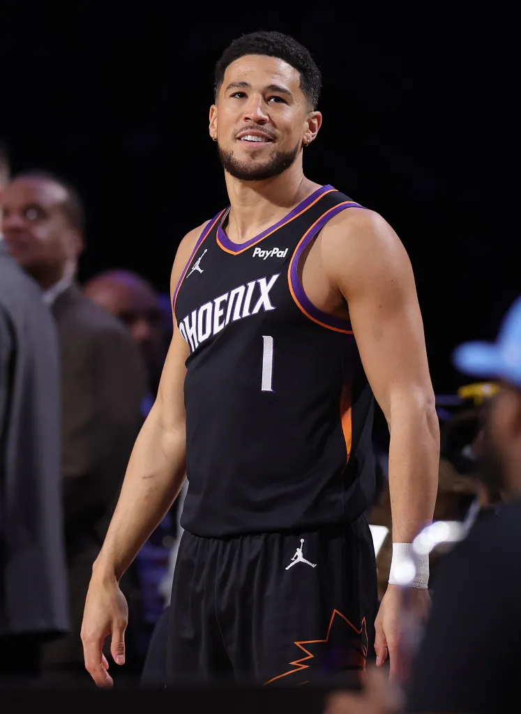 Devin Booker of the Phoenix Suns smiles at the 2026 NBA All-Star State Farm 3-Point Contest.