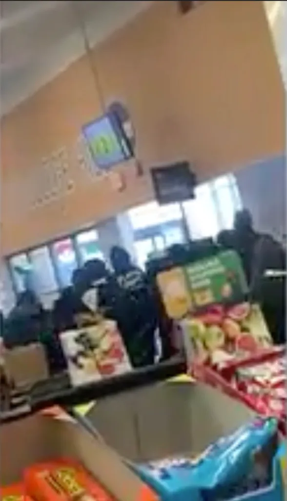 In the video, taken by McAdrian Martin, who was shopping at the time of the incident, students ran through aisles and threw objects at the store's ceiling.