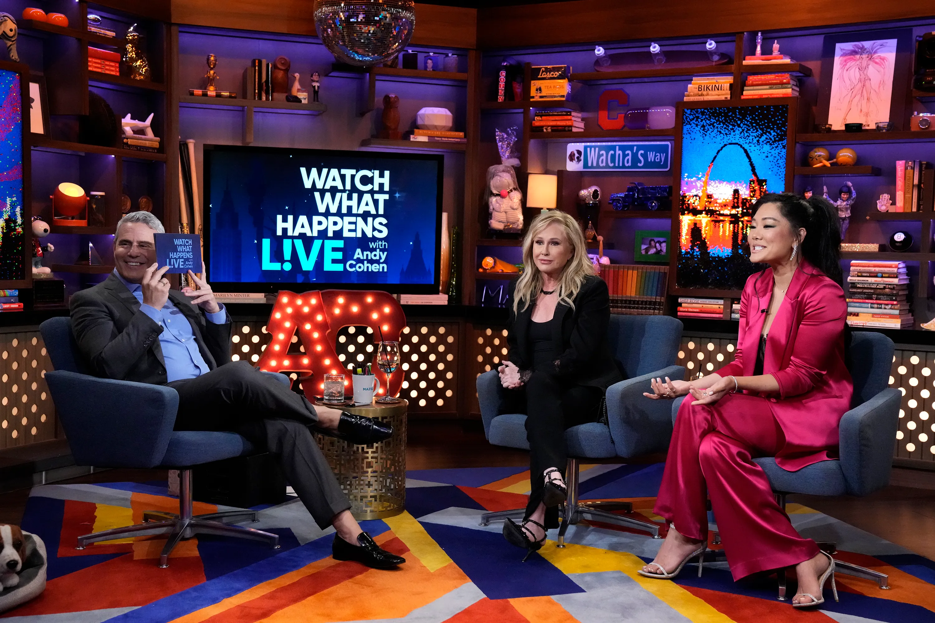 Andy Cohen, Kathy Hilton, and Crystal Kung Minkoff on 