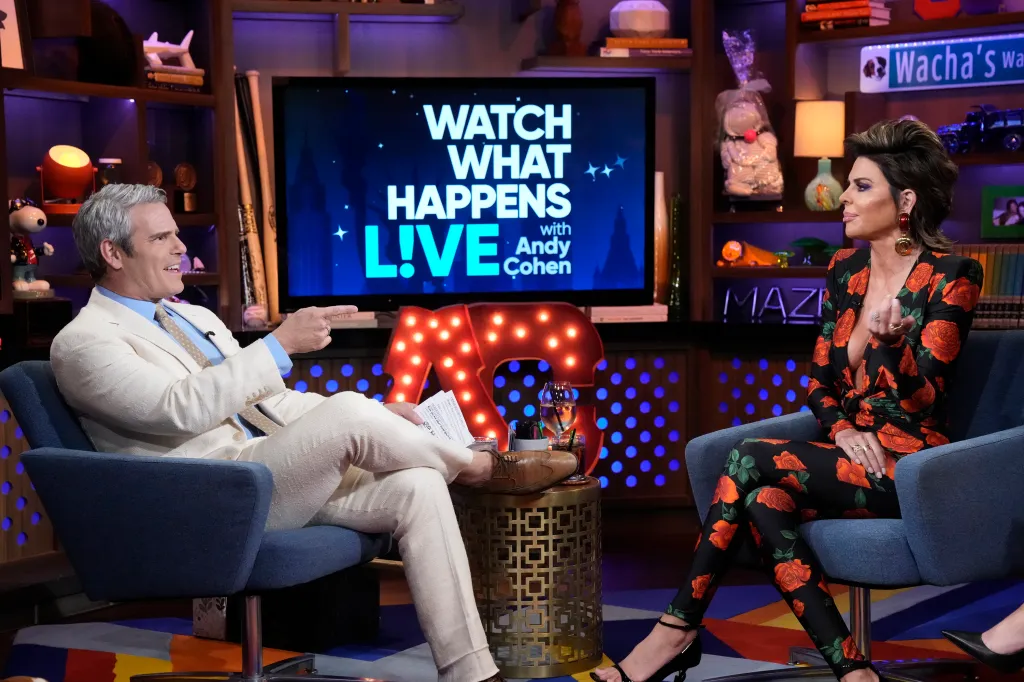 Andy Cohen and Lisa Rinna on the set of