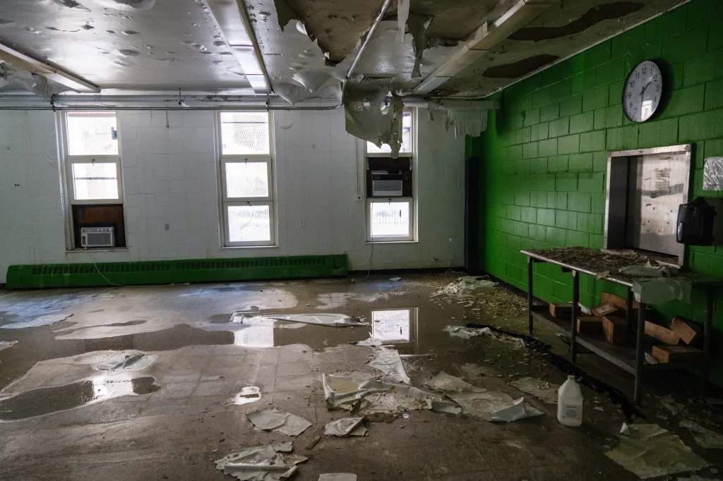 Water leak damage at the Beach 41st Street Houses Community Center in Rockaway, Queens.