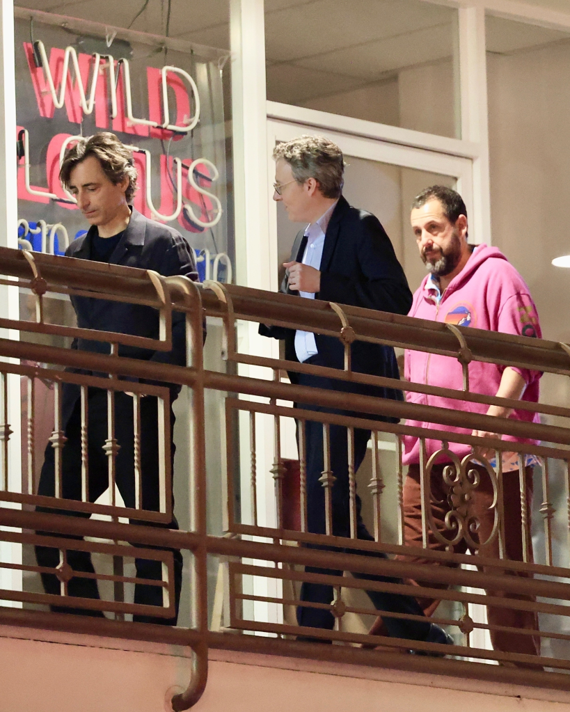 Adam Sandler and Noah Baumbach leaving Sushi Park.