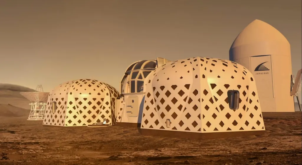 Illustration of Zopherus' 3D-printed Martian habitat design.