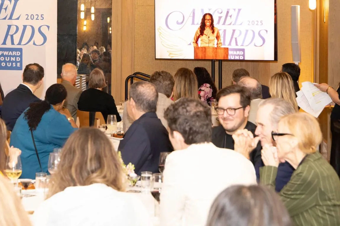 Catherine O'Hara speaking at the Angel Awards event.