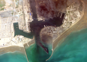 Satellite Images Show Burning Iranian Naval Ships
