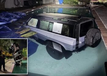 DUI driver crashes $100K Land Rover into backyard swimming pool — see the crazy photos