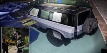 DUI driver crashes $100K Land Rover into backyard swimming pool — see the crazy photos