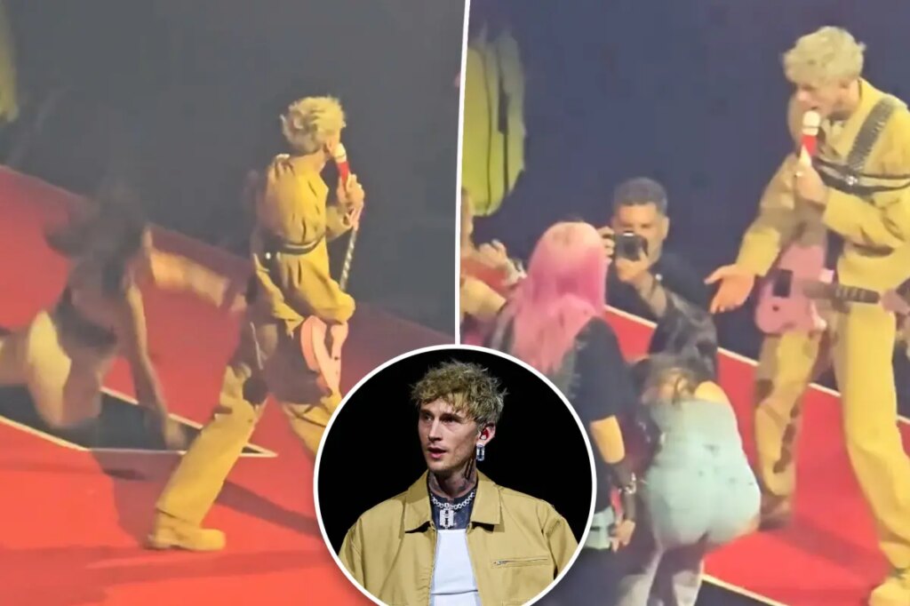 MGK fan faceplants after falling through hole in stage during wild concert moment