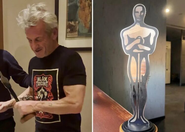 Sean Penn awarded ‘Oscar’ forged from war-damaged train in Ukraine— after skipping ceremony