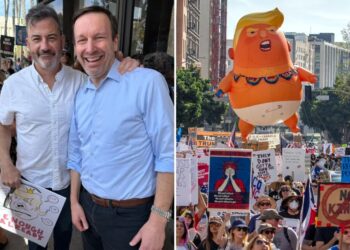Sen. Chris Murphy roasted for posing with Jimmy Kimmel at No Kings protest thousands of miles from home state