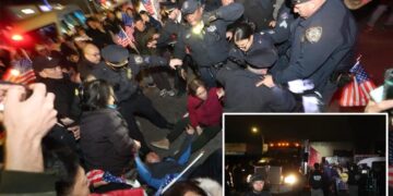 Hundreds of protesters swarm proposed NYC men’s homeless shelter site, physically block construction truck