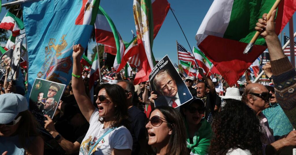 Thousands rally in Westwood as U.S.-Iran war escalates, calling for a ‘free Iran’
