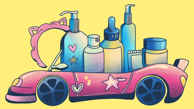 A toy car full of skin-care products
