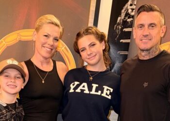 Pink shares sweet family photo with husband Carey Hart and kids after denying marriage woes