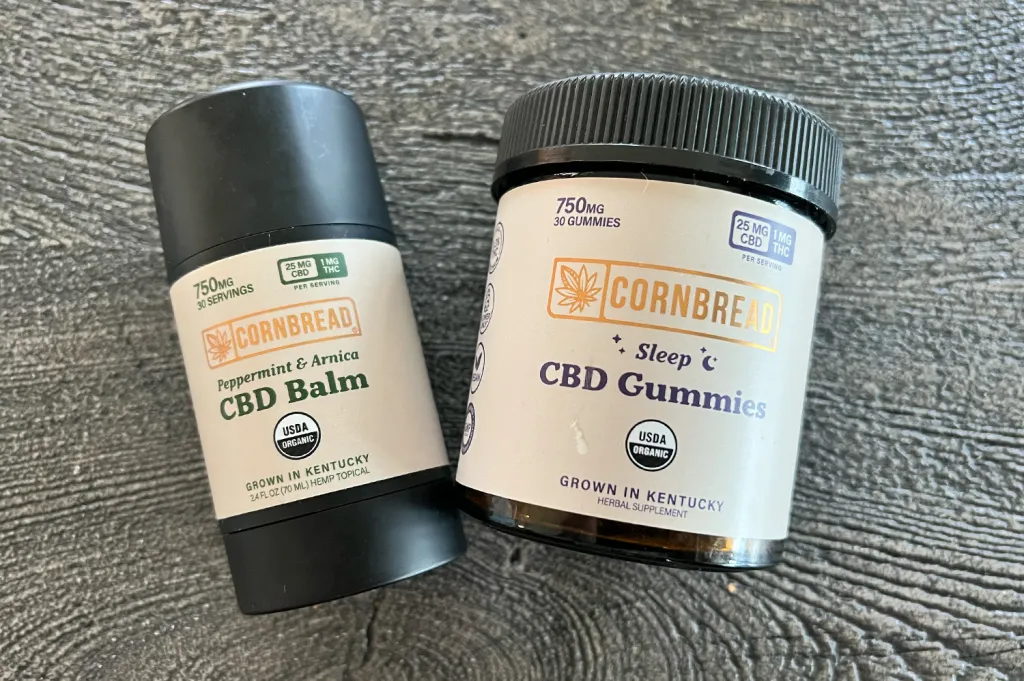 Cornbread Hemp Peppermint & Arnica CBD Balm and Sleep CBD Gummies.