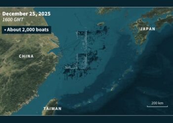 Thousands of Chinese Ships Form Strange Shape in Ocean