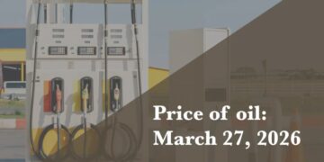 Current price of oil as of March 27, 2026
