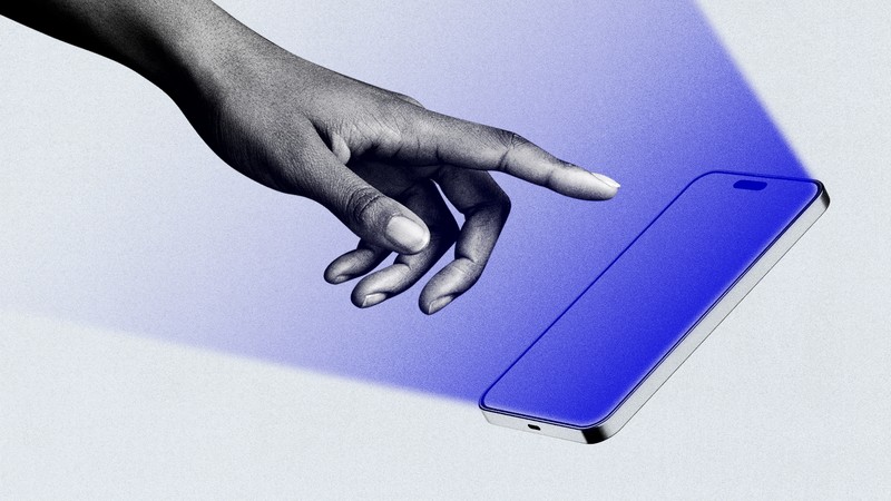 photo illustration of hand reaching for a smartphone