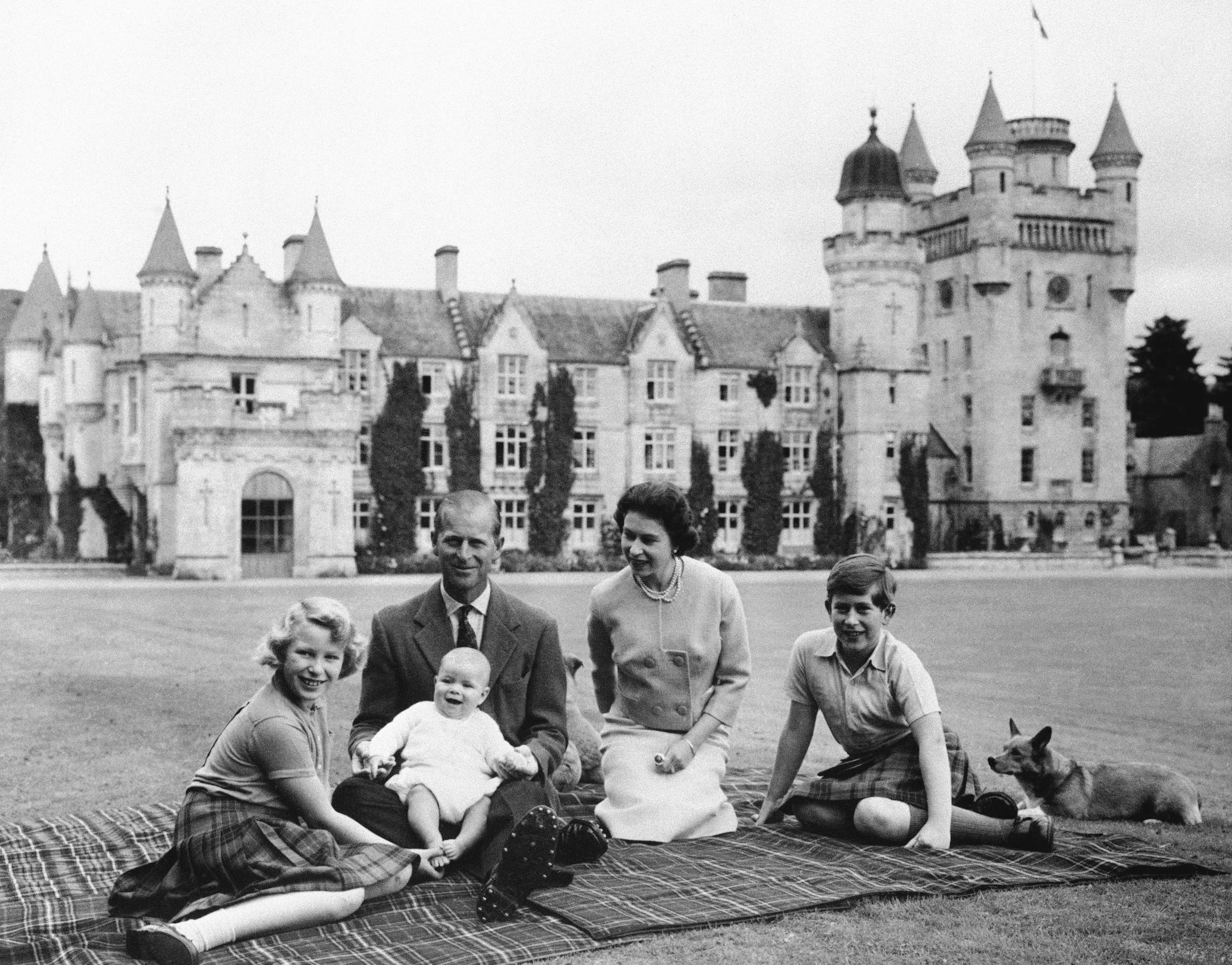 Queen Elizabeth II and Prince Philip at Balmoral with their children Prince Charles (right), Princess Anne and Prince Andrew in September 1960.