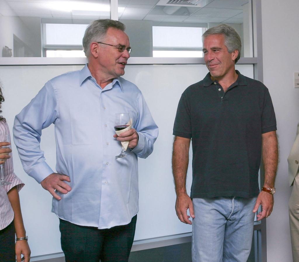 Jeffrey Epstein at a dinner he hosted at Harvard University with Princeton Professor Robert Trivers.