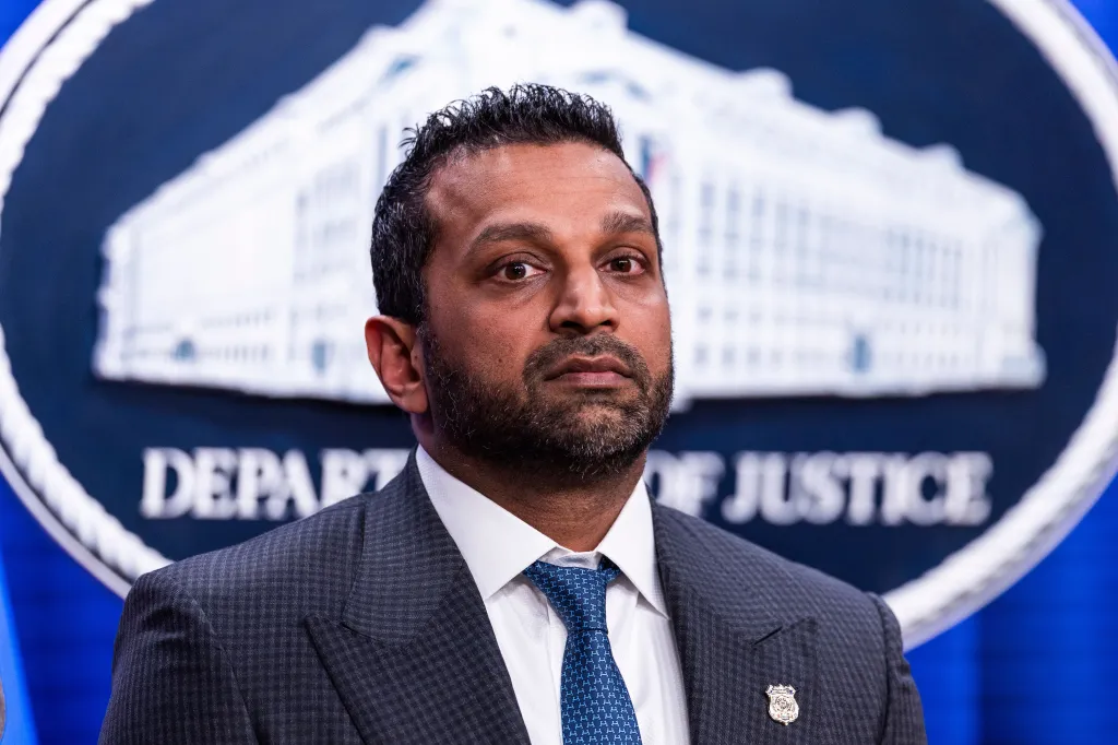 FBI Director Kash Patel speaking at the Department of Justice.