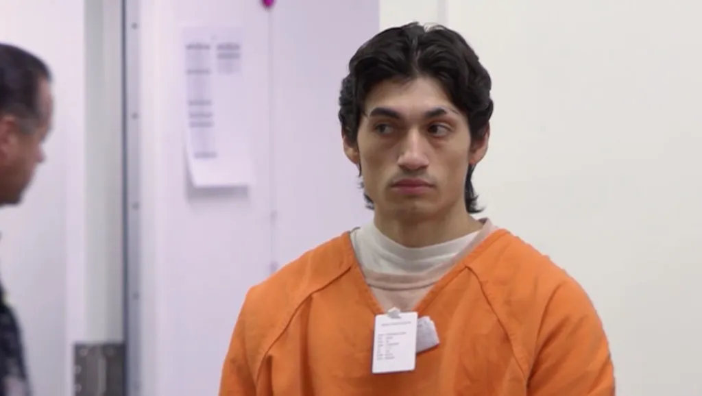 Joshua Martinez in an orange jumpsuit appears in California court