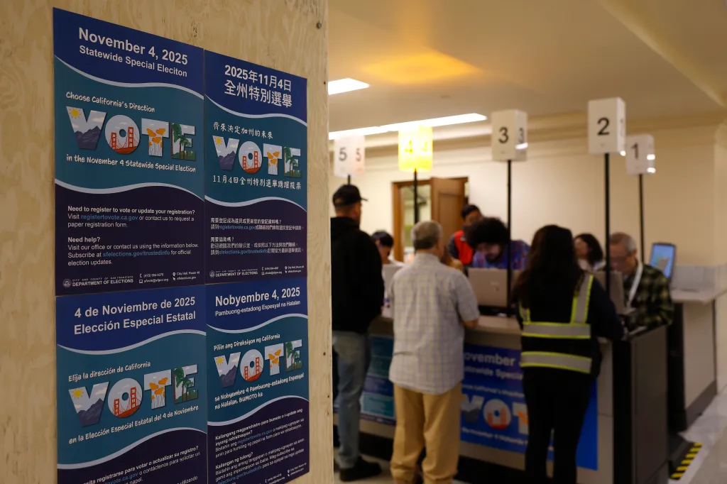 Voters checking in at a polling station for the November 4, 2025 Statewide Special Election in San Francisco.