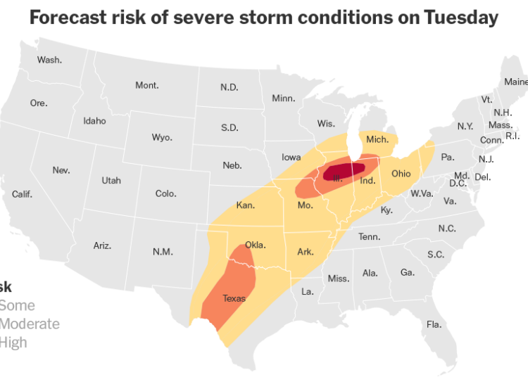 Intense Storms in the Midwest Threaten to Bring Tornadoes and Hail on Tuesday