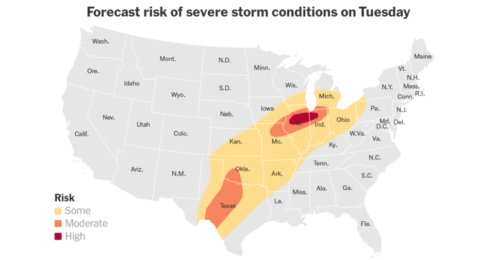 Intense Storms in the Midwest Threaten to Bring Tornadoes and Hail on Tuesday