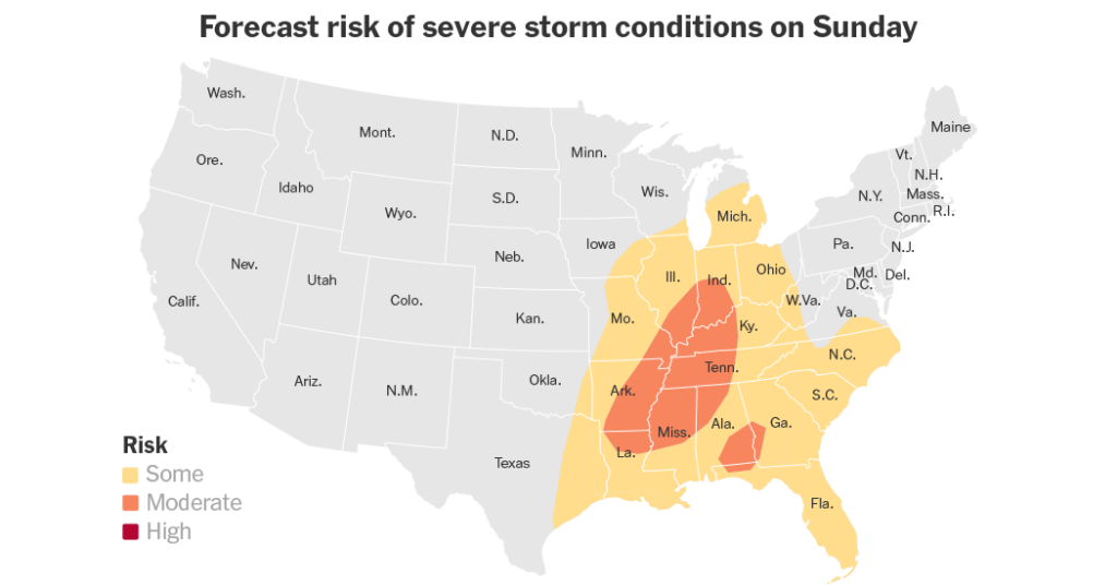 Widespread Severe Storms Threaten the Southeast and Midwest