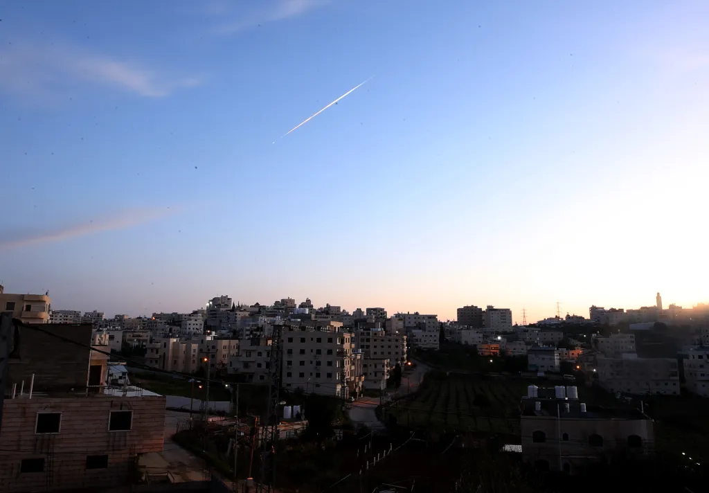 Missile trace in the sky over Hebron, West Bank.