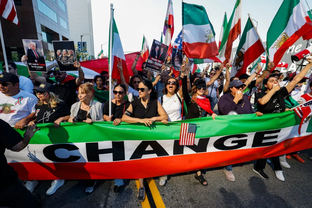 Demonstrators celebrate in the streets of Los Angeles after the US strikes on Iran on Feb. 28, 2026.
