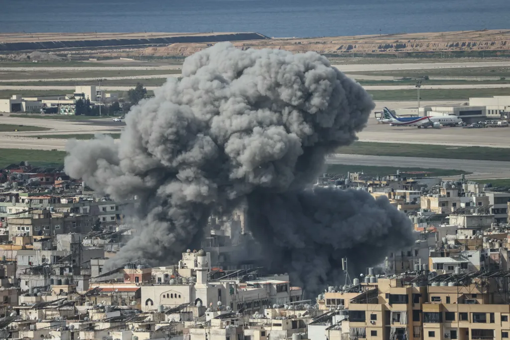 A large smoke cloud rises over Beirut after an Israeli Strike on March 4, 2026.