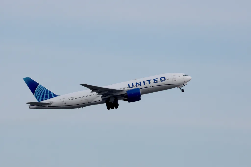 A United Airlines airplane takes off from Terminal A at Newark Liberty International Airport.