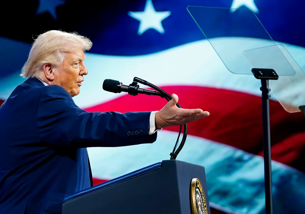 President Donald Trump speaks at the FII PRIORITY Summit at the Faena Hotel on March 27, 2026 in Miami Beach, Florida. 