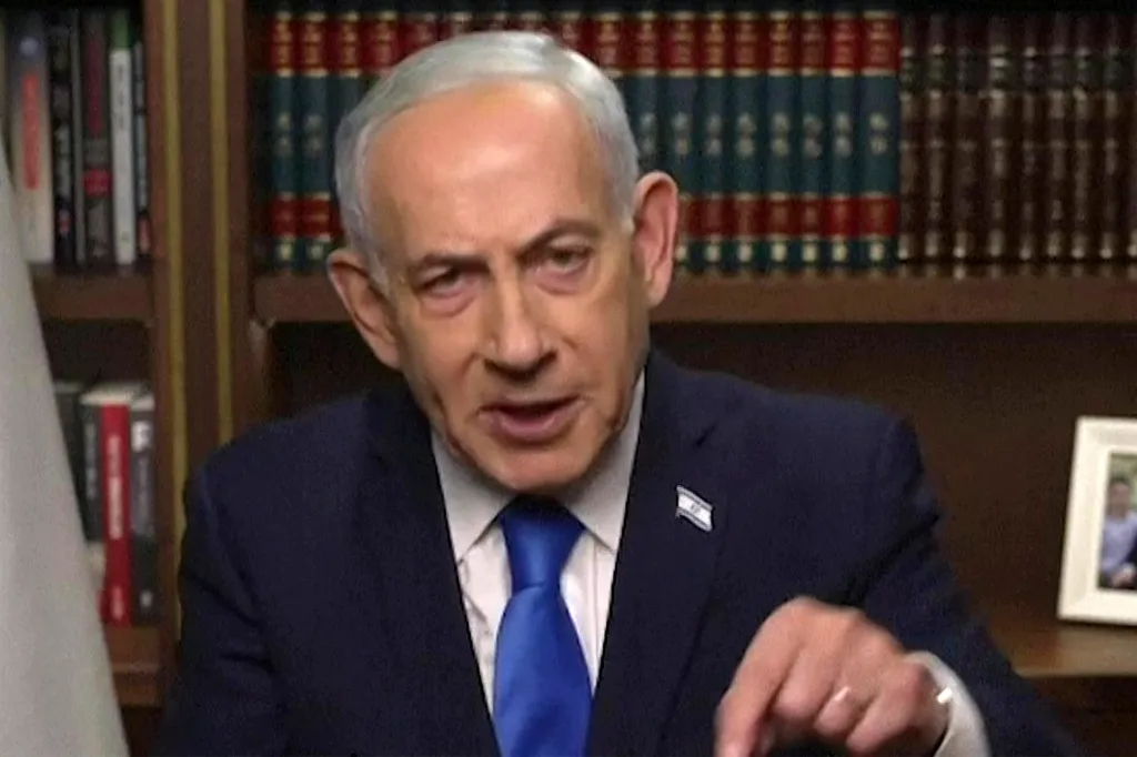 Israeli Prime Minister Benjamin Netanyahu gives a televised address on Feb. 28, 2026.
