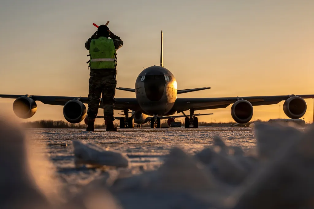 A KC-135 Stratotanker at Rickenbacker Air National Guard Base in Columbus, Ohio, on Jan. 28, 2026.