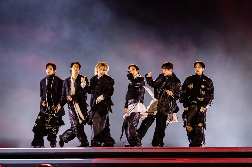 K-pop boy group BTS performing on stage.