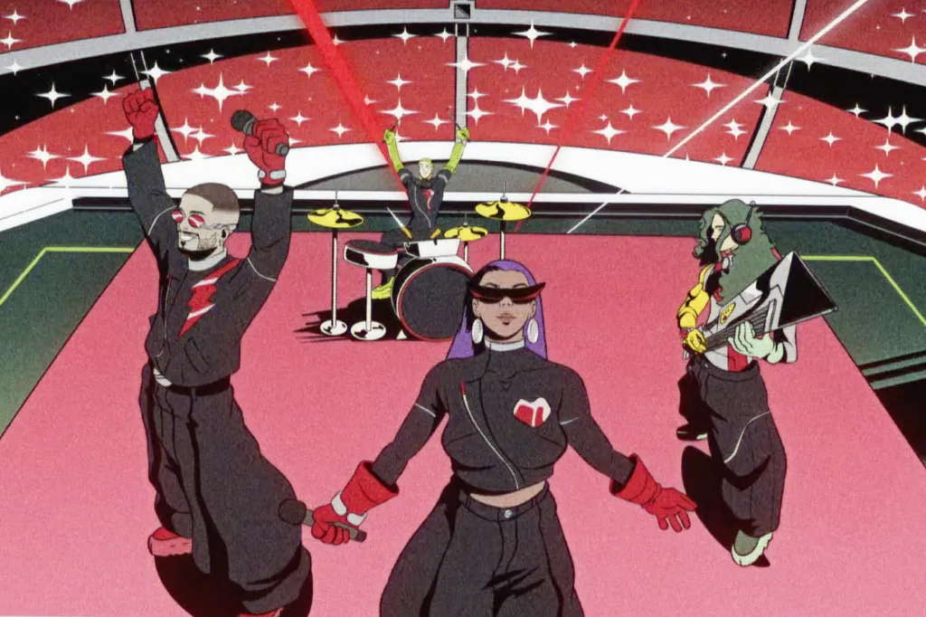 Illustration of four musicians from the band that collaborated on the FIFA World Cup 2026 anthem.