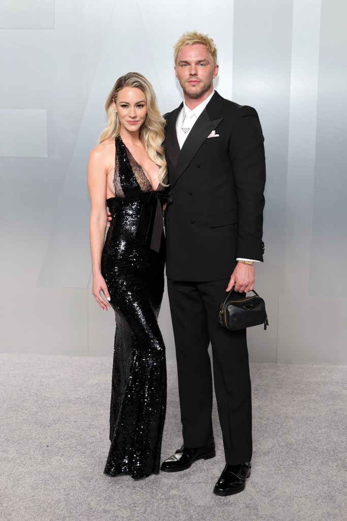 Bryana Holly and Nicholas Hoult pose at the Vanity Fair Oscar Party.